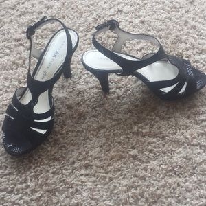 Black Faux Snake Scale Heels